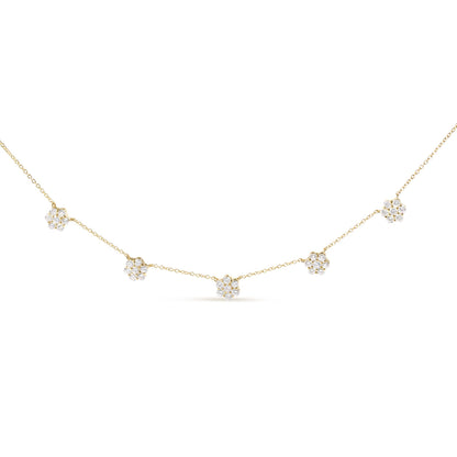 14K Yellow Gold 2.00 Cttw Diamond  Cluster 18" Station Necklace (I-J Color, I1-I2 Clarity)  DestGlow