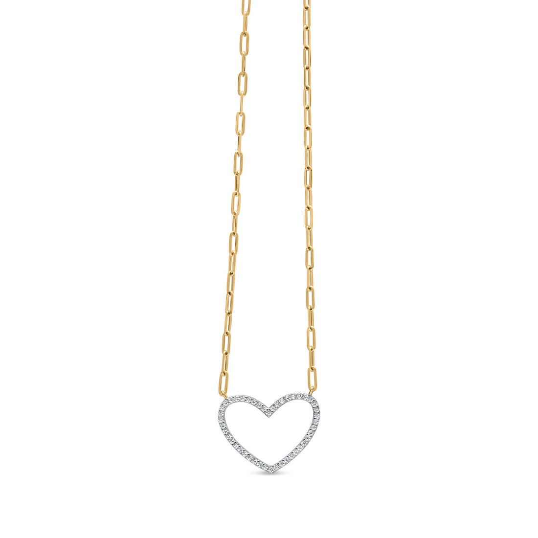 14K Yellow Gold Plated .925 Sterling Silver 1/4 Cttw Diamond Open Heart with Paperclip Chain Pendant Necklace (I-J Color, I2-I3 Clarity) - 18" Inches by Bids.com