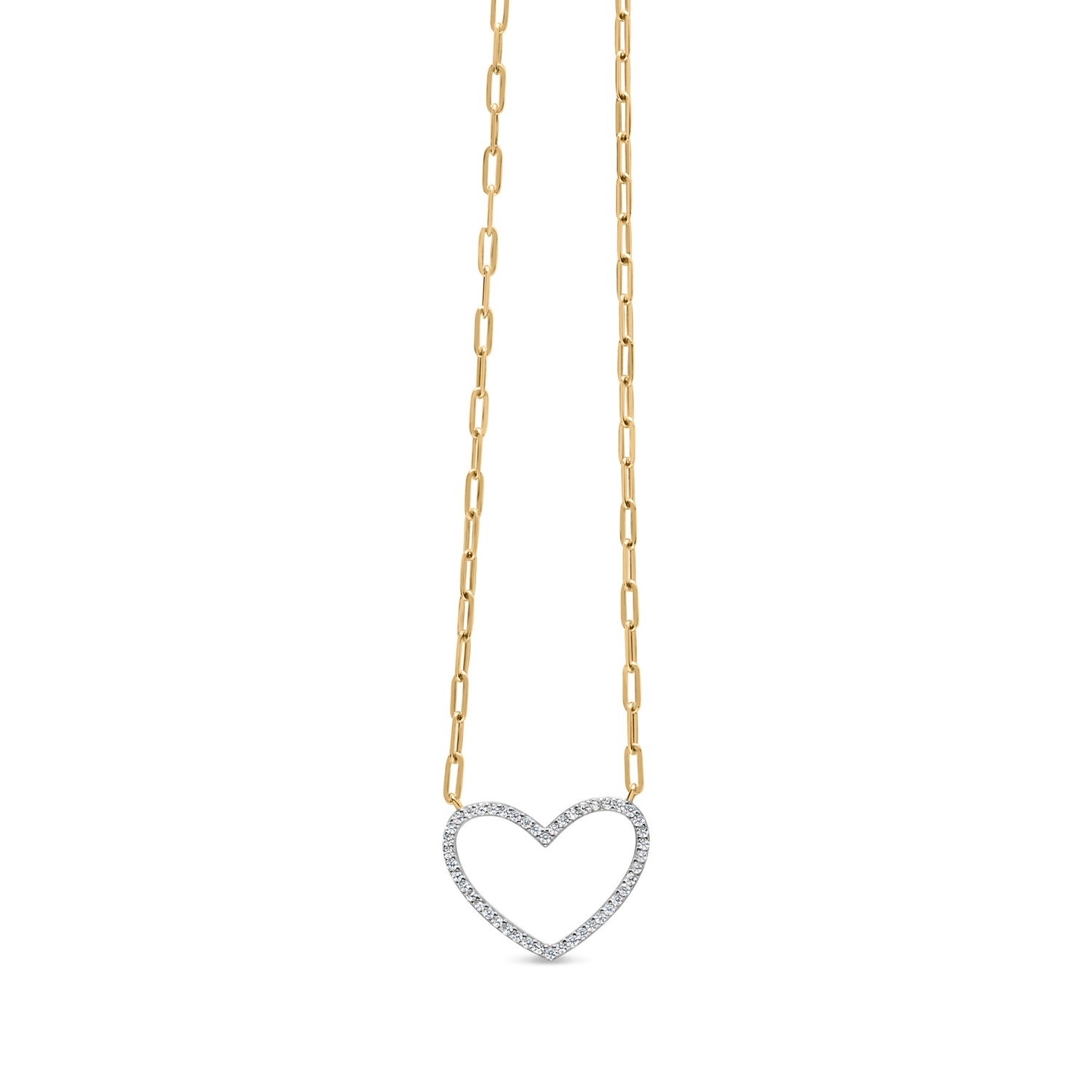 14K Yellow Gold Plated .925 Sterling Silver 1/4 Cttw Diamond Open Heart with Paperclip Chain Pendant Necklace (I-J Color, I2-I3 Clarity) - 18" Inches by Bids.com
