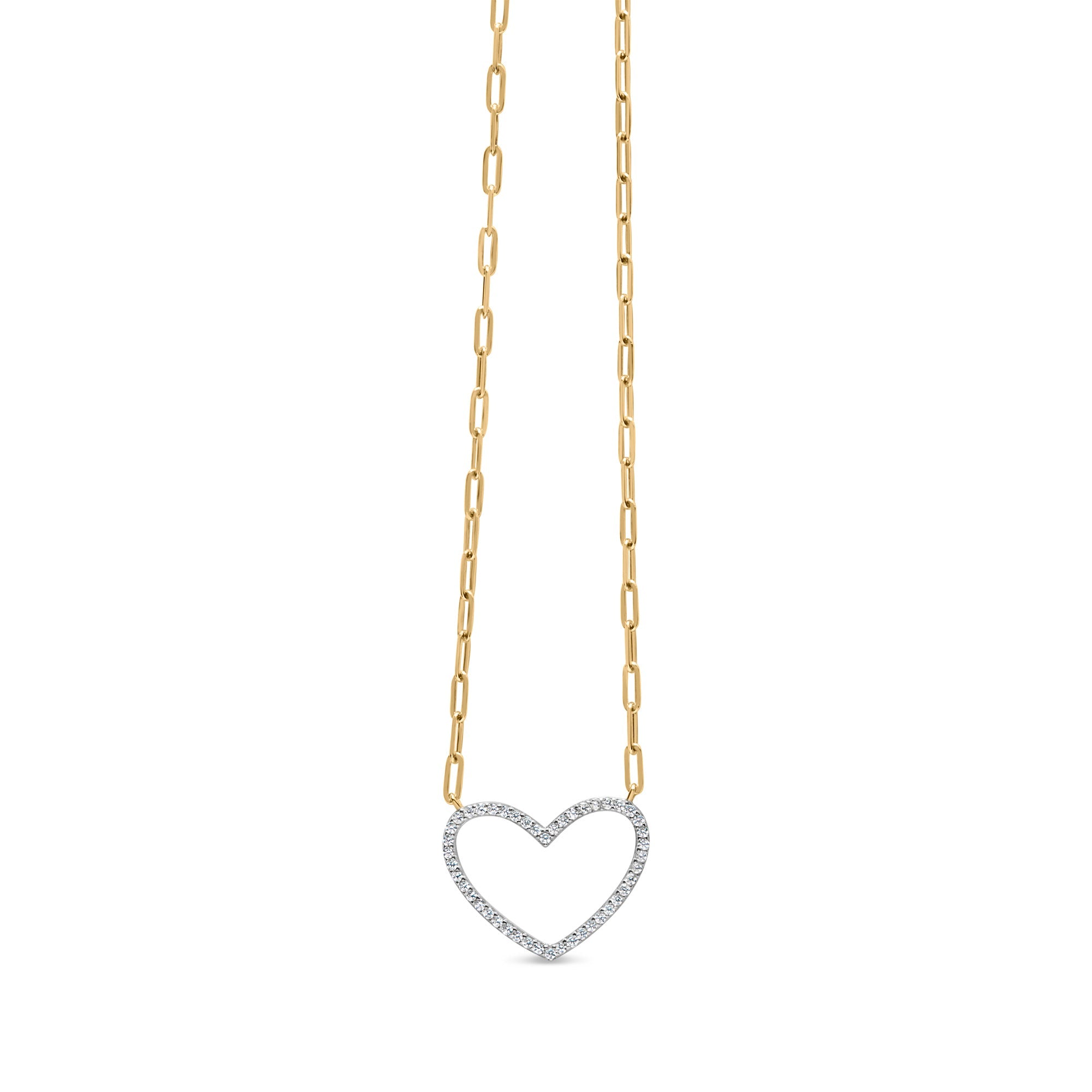 14K Yellow Gold Plated .925 Sterling Silver 1/4 Cttw Diamond Open Heart with Paperclip Chain Pendant Necklace (I-J Color, I2-I3 Clarity) - 18" Inches by Bids.com