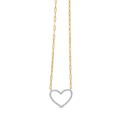 14K Yellow Gold Plated .925 Sterling Silver 1/4 Cttw Diamond Open Heart with Paperclip Chain Pendant Necklace (I-J Color, I2-I3 Clarity) - 18" Inches by Bids.com