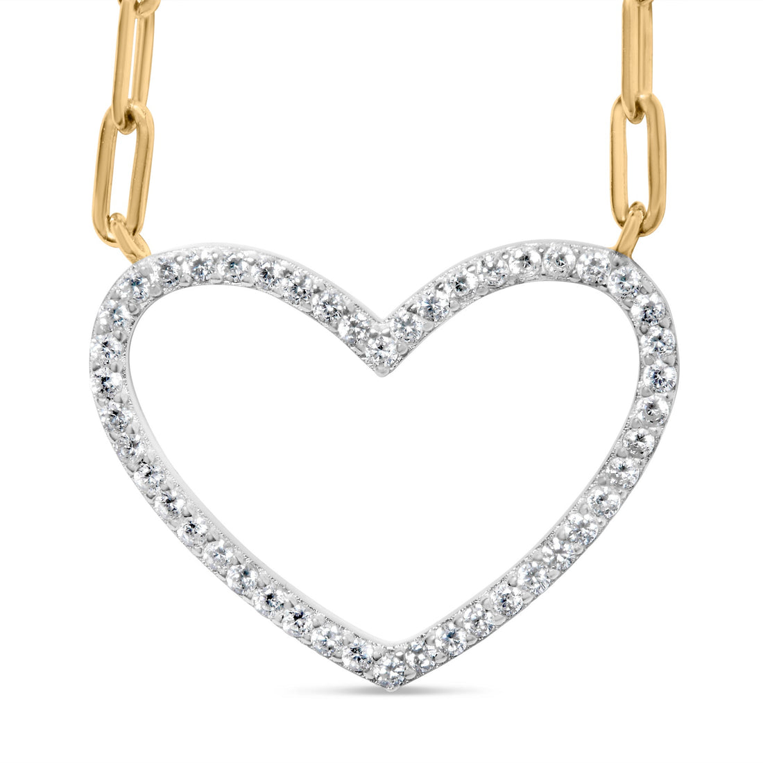 14K Yellow Gold Plated .925 Sterling Silver 1/4 Cttw Diamond Open Heart with Paperclip Chain Pendant Necklace (I-J Color, I2-I3 Clarity) - 18" Inches by Bids.com