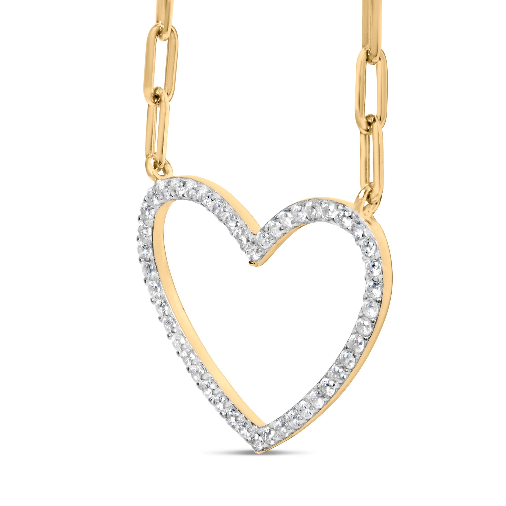 14K Yellow Gold Plated .925 Sterling Silver 1/4 Cttw Diamond Open Heart with Paperclip Chain Pendant Necklace (I-J Color, I2-I3 Clarity) - 18" Inches by Bids.com