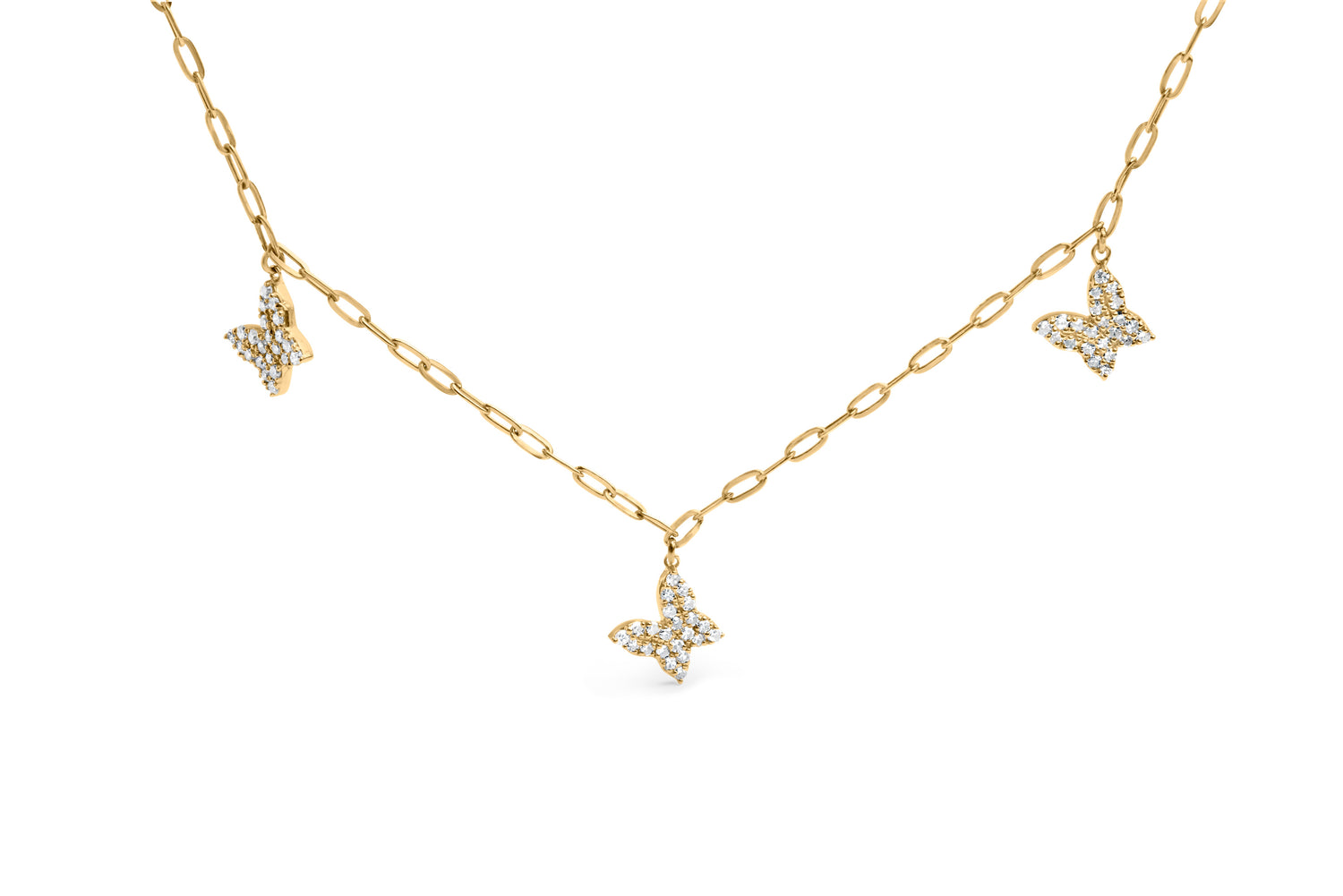 14KT Yellow Gold 1/2 Cttw Diamond Butterfly Station Paperclip Station Necklace (I-J Color, I1-I2 Clarity) - Adjustable 15"-17" Inches by Bids.com