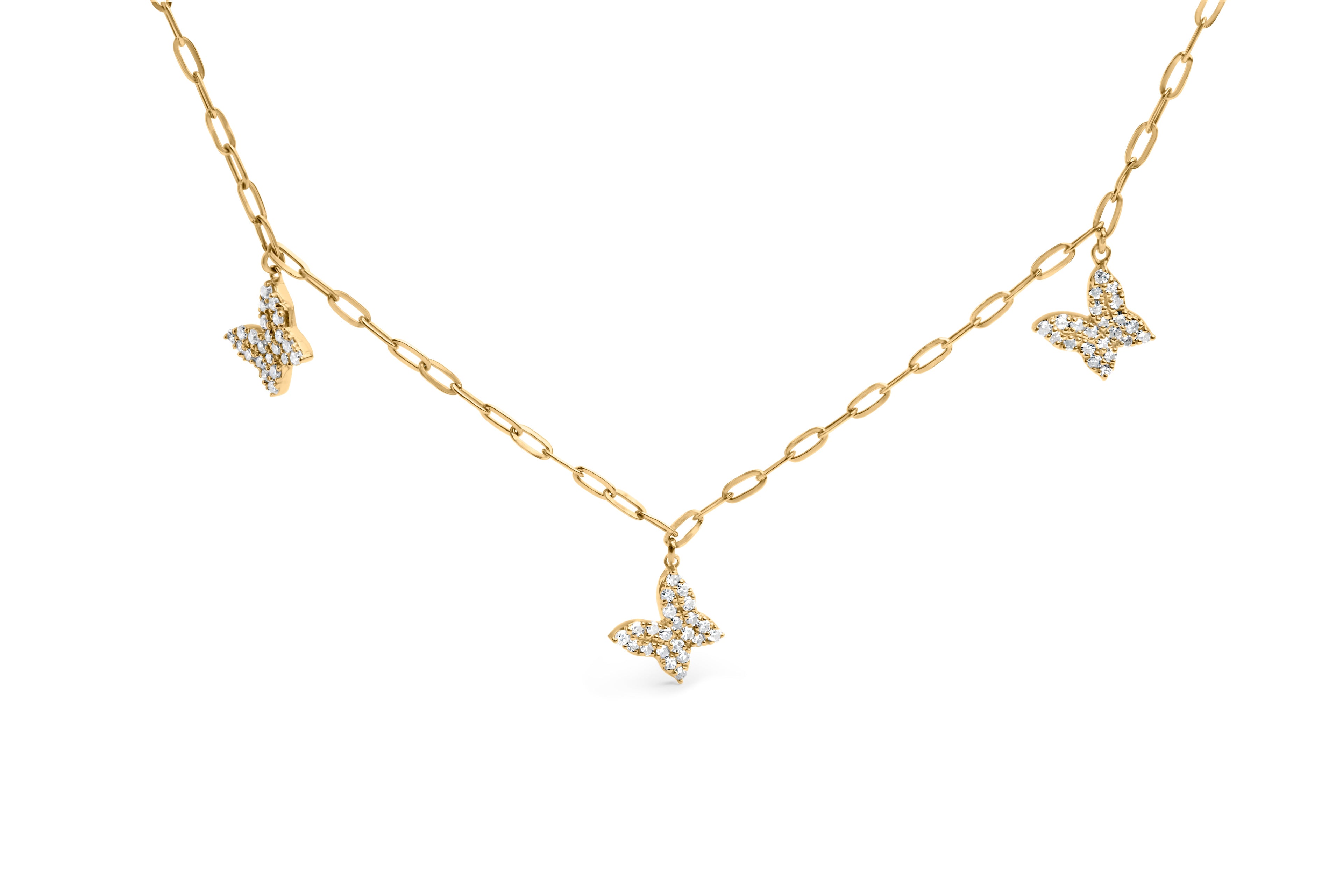 14KT Yellow Gold 1/2 Cttw Diamond Butterfly Station Paperclip Station Necklace (I-J Color, I1-I2 Clarity) - Adjustable 15"-17" Inches by Bids.com