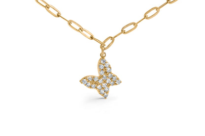 14KT Yellow Gold 1/2 Cttw Diamond Butterfly Station Paperclip Station Necklace (I-J Color, I1-I2 Clarity) - Adjustable 15"-17" Inches by Bids.com
