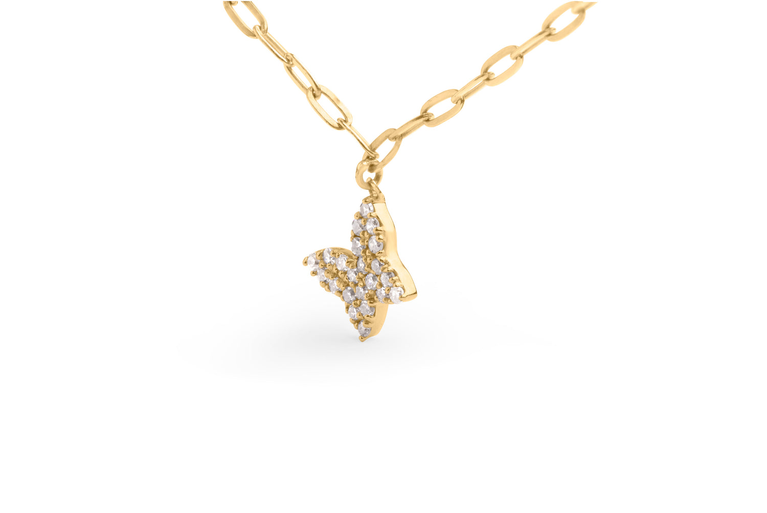 14KT Yellow Gold 1/2 Cttw Diamond Butterfly Station Paperclip Station Necklace (I-J Color, I1-I2 Clarity) - Adjustable 15"-17" Inches by Bids.com