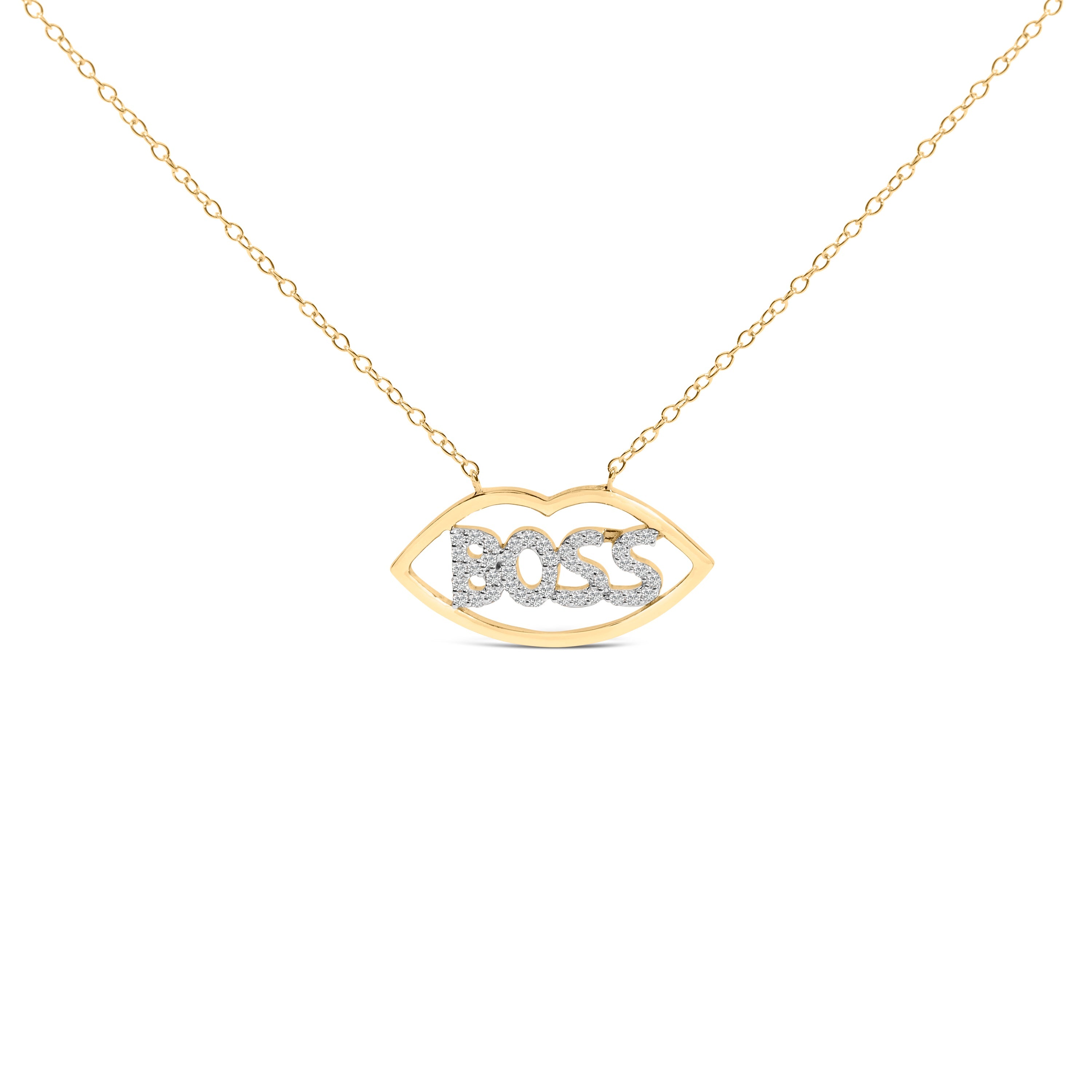 14K Yellow Gold Plated Silver 1/4 Cttw Diamond "Boss" Pendant Necklace - 18 Inch by Bids.com