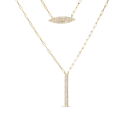14K Yellow Gold 3/8 Cttw Two-Strand Marquise and Bar Charm Paper Clip Link Pendant Necklace (I-J Color, I1-I2 Clarity) -18" and 20" Inch Lengths by Bids.com