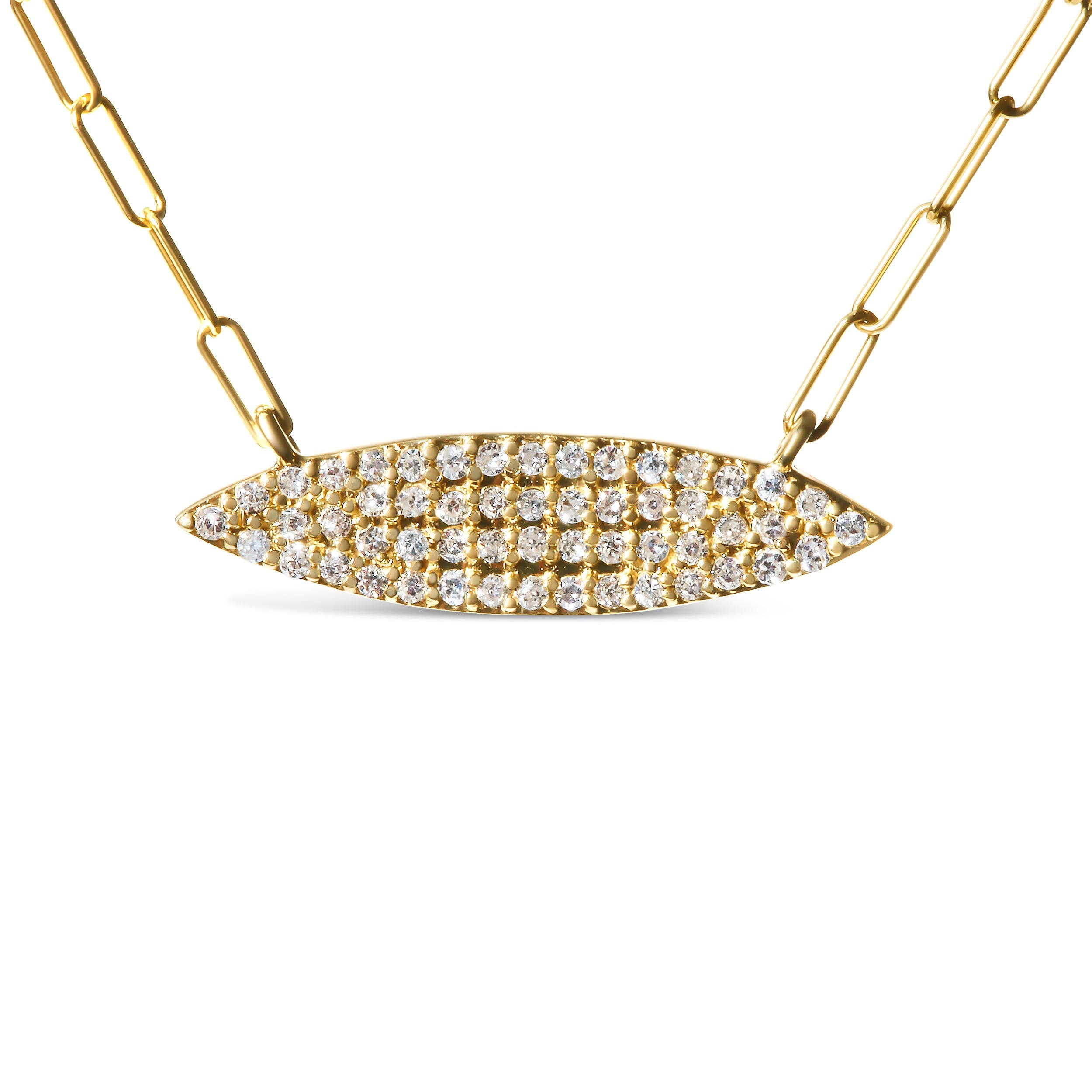 14K Yellow Gold 3/8 Cttw Two-Strand Marquise and Bar Charm Paper Clip Link Pendant Necklace (I-J Color, I1-I2 Clarity) -18" and 20" Inch Lengths by Bids.com