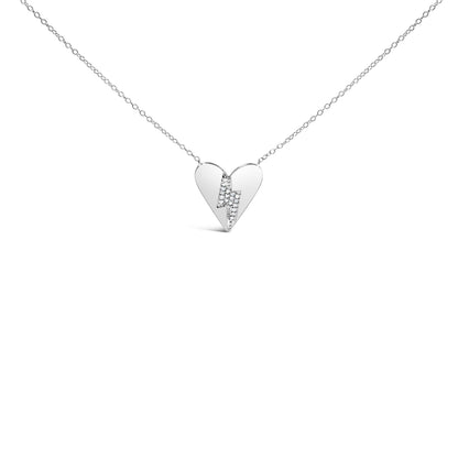.925 Sterling Silver Diamond Broken Heart Pendant Necklace (H-I Color, I1-I2 Clarity) - 18" Inches by Bids.com