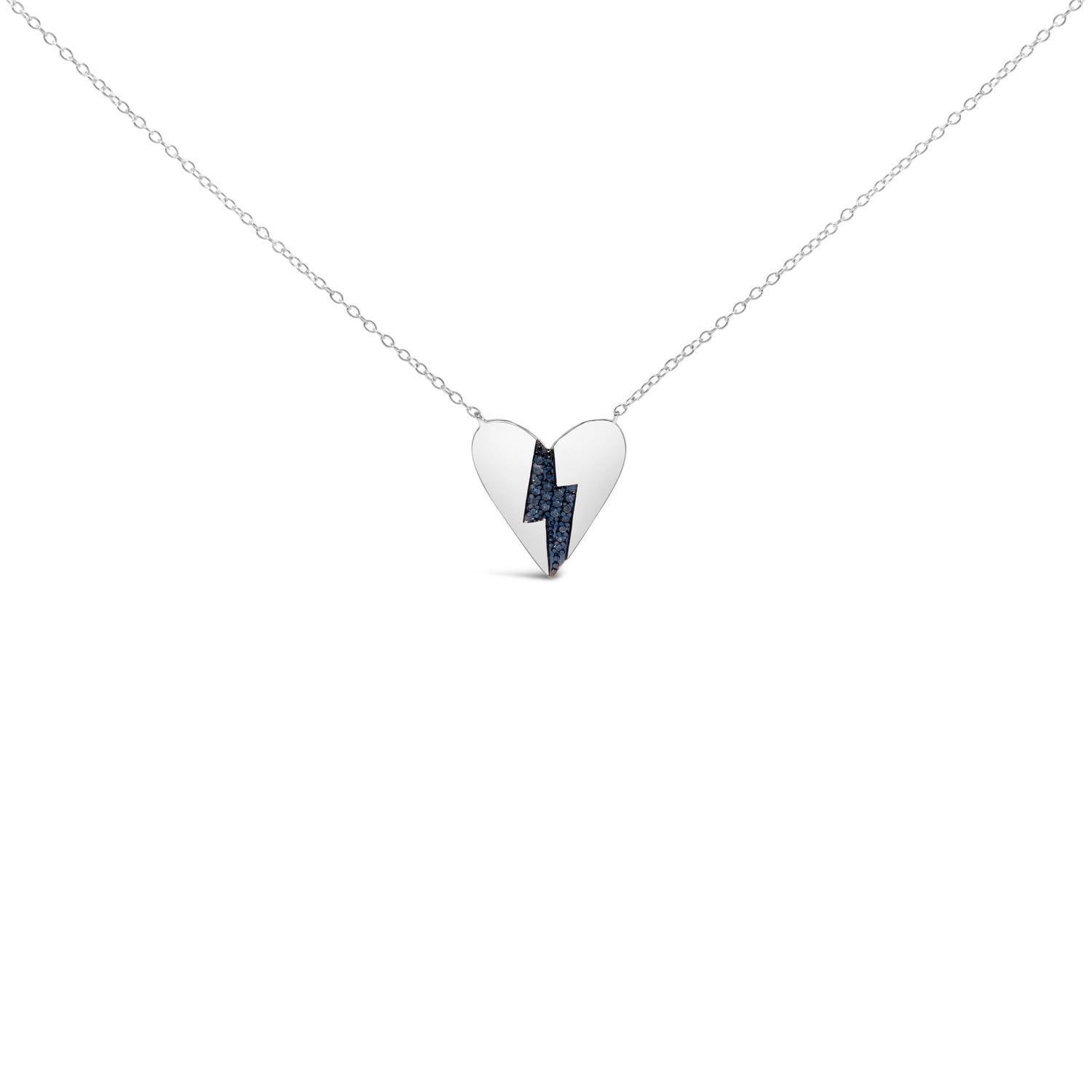 .925 Sterling Silver Blue Diamond Broken Heart Pendant Necklace (H-I Color, I1-I2 Clarity) - 18" Inches  DestGlow