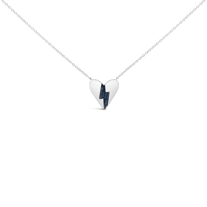 .925 Sterling Silver Blue Diamond Broken Heart Pendant Necklace (H-I Color, I1-I2 Clarity) - 18" Inches  DestGlow