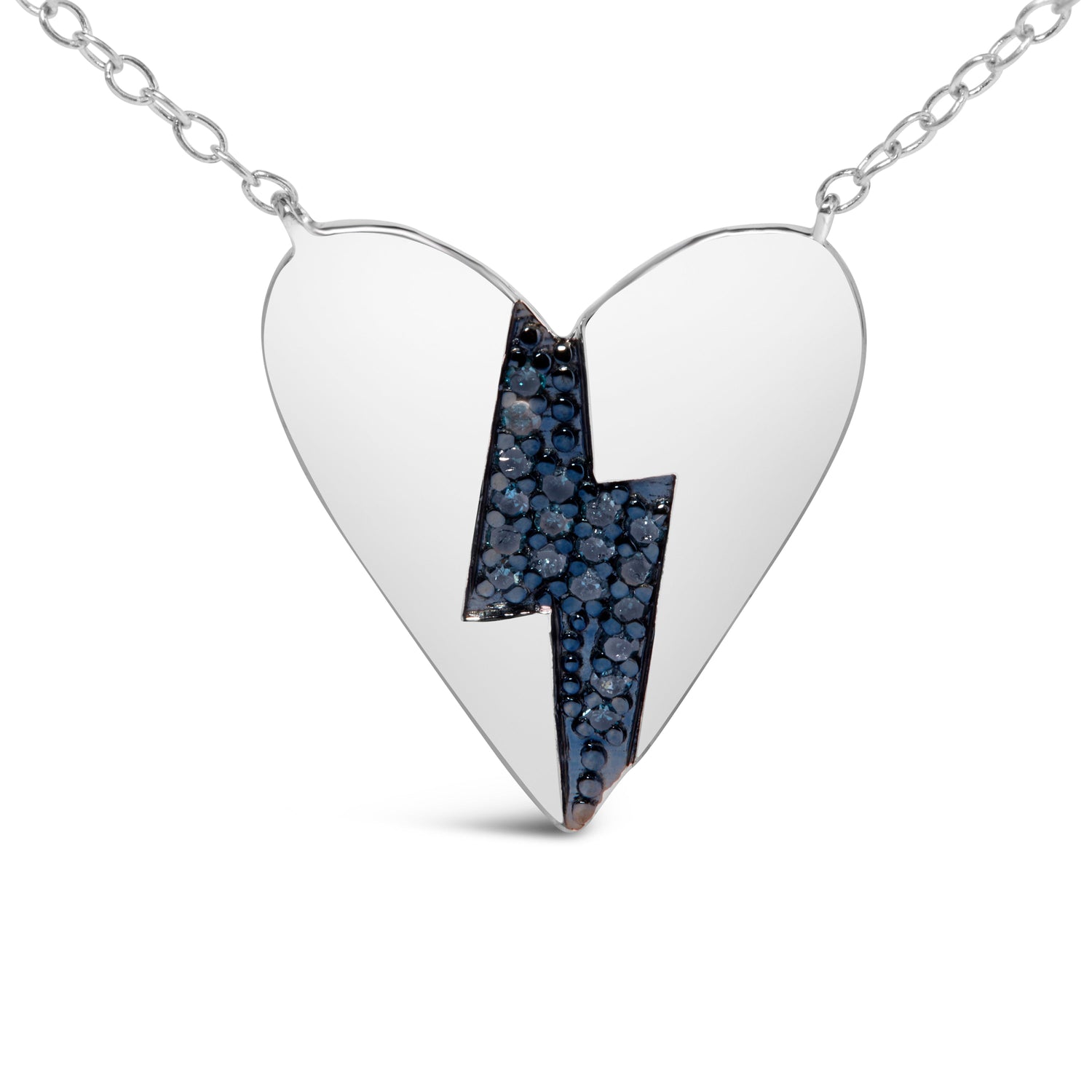 .925 Sterling Silver Blue Diamond Broken Heart Pendant Necklace (H-I Color, I1-I2 Clarity) - 18" Inches  DestGlow