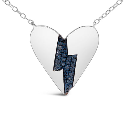 .925 Sterling Silver Blue Diamond Broken Heart Pendant Necklace (H-I Color, I1-I2 Clarity) - 18" Inches  DestGlow
