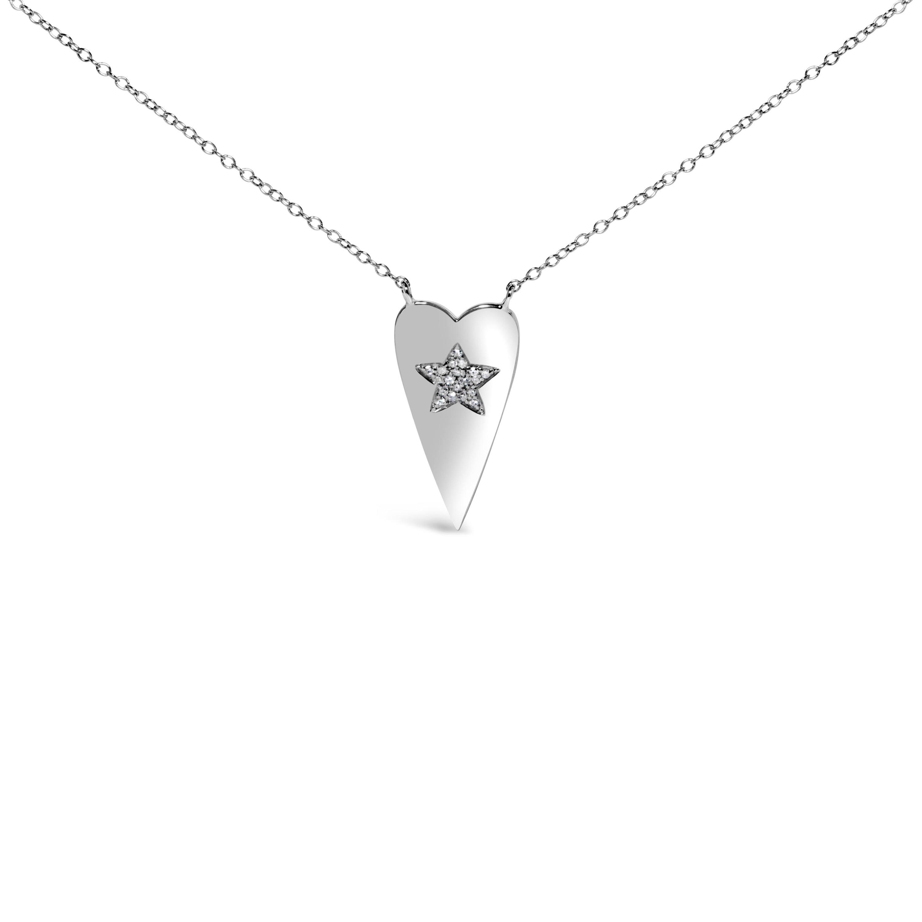 .925 Sterling Silver Diamond Heart with Star Pendant Necklace  DestGlow