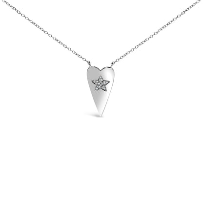 .925 Sterling Silver Diamond Heart with Star Pendant Necklace  DestGlow