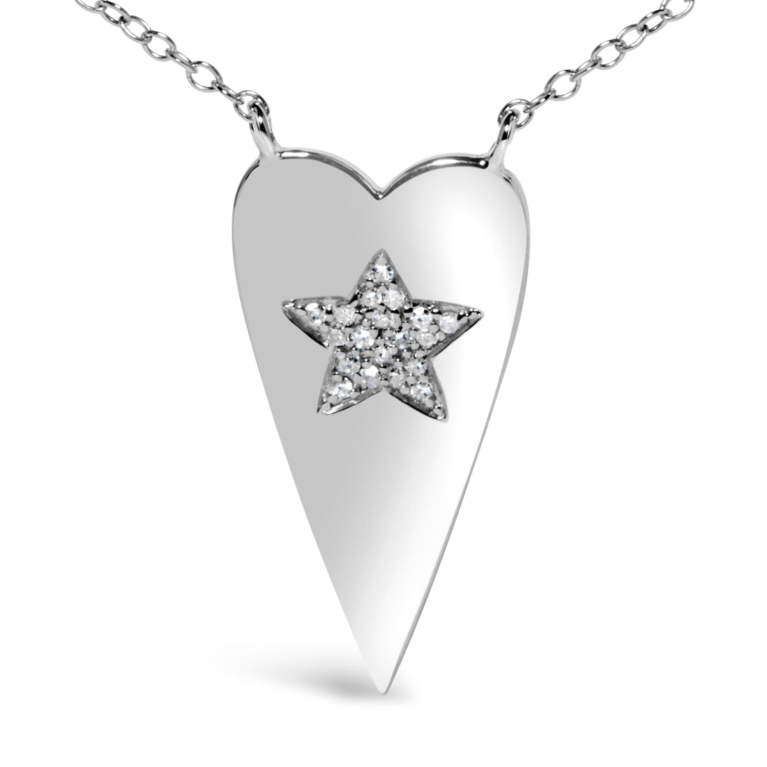 .925 Sterling Silver Diamond Heart with Star Pendant Necklace  DestGlow