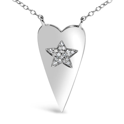 .925 Sterling Silver Diamond Heart with Star Pendant Necklace  DestGlow