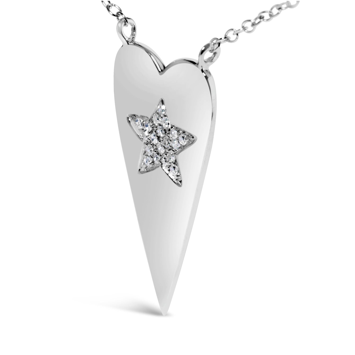 .925 Sterling Silver Diamond Heart with Star Pendant Necklace  DestGlow