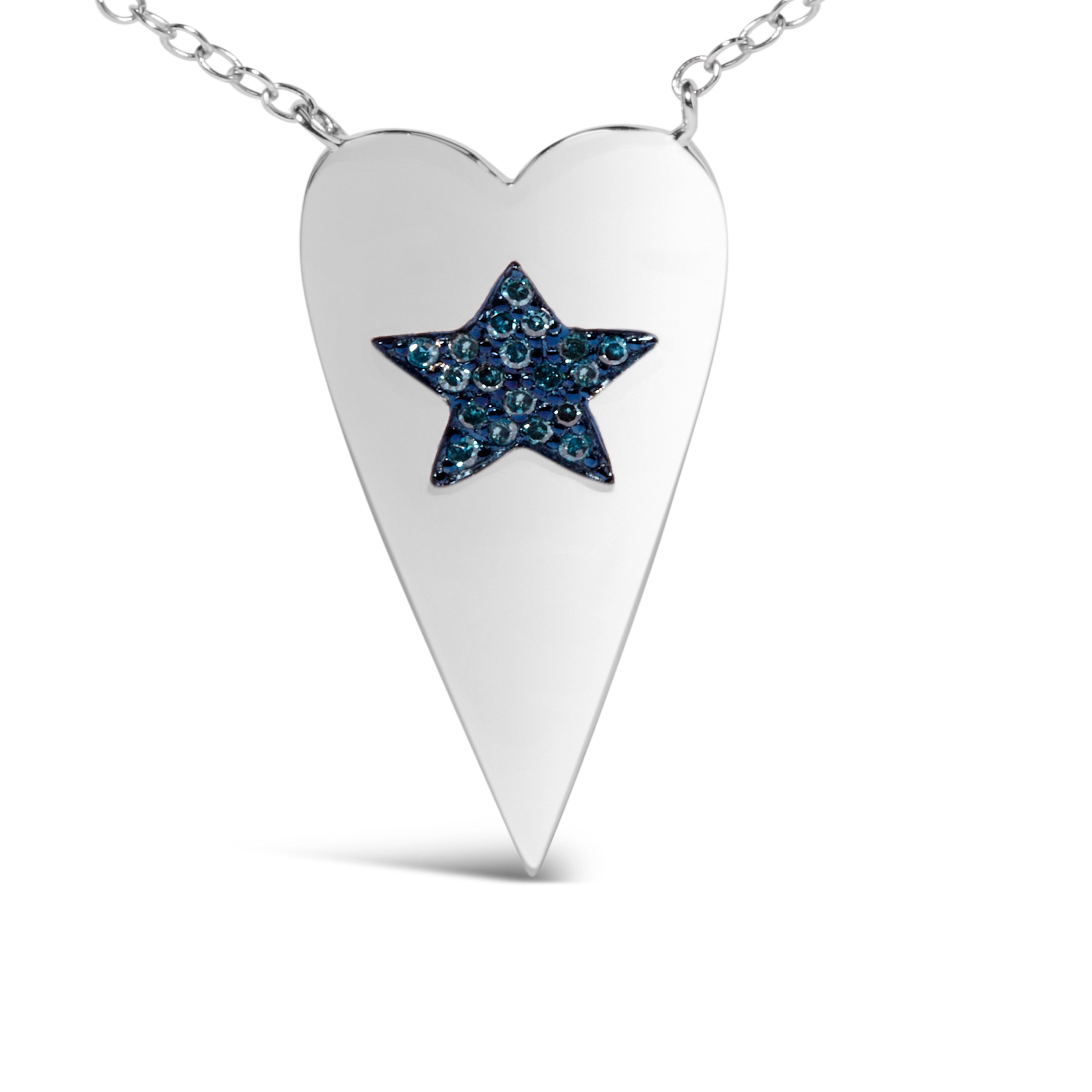 .925 Sterling Silver Blue Diamond Heart with Star Pendant Necklace  DestGlow