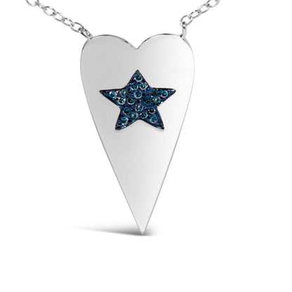 .925 Sterling Silver Blue Diamond Heart with Star Pendant Necklace  DestGlow