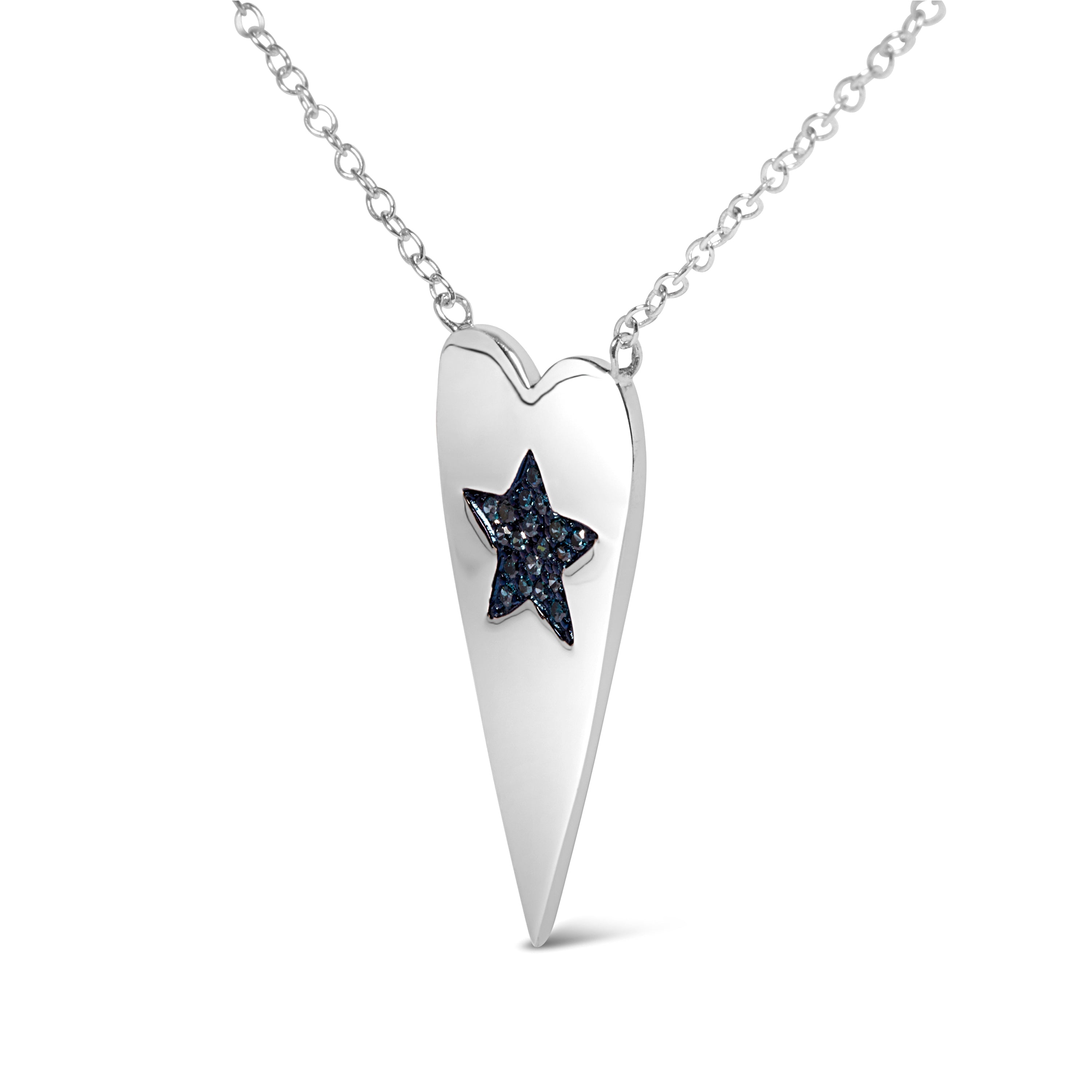 .925 Sterling Silver Blue Diamond Heart with Star Pendant Necklace  DestGlow
