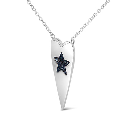 .925 Sterling Silver Blue Diamond Heart with Star Pendant Necklace  DestGlow