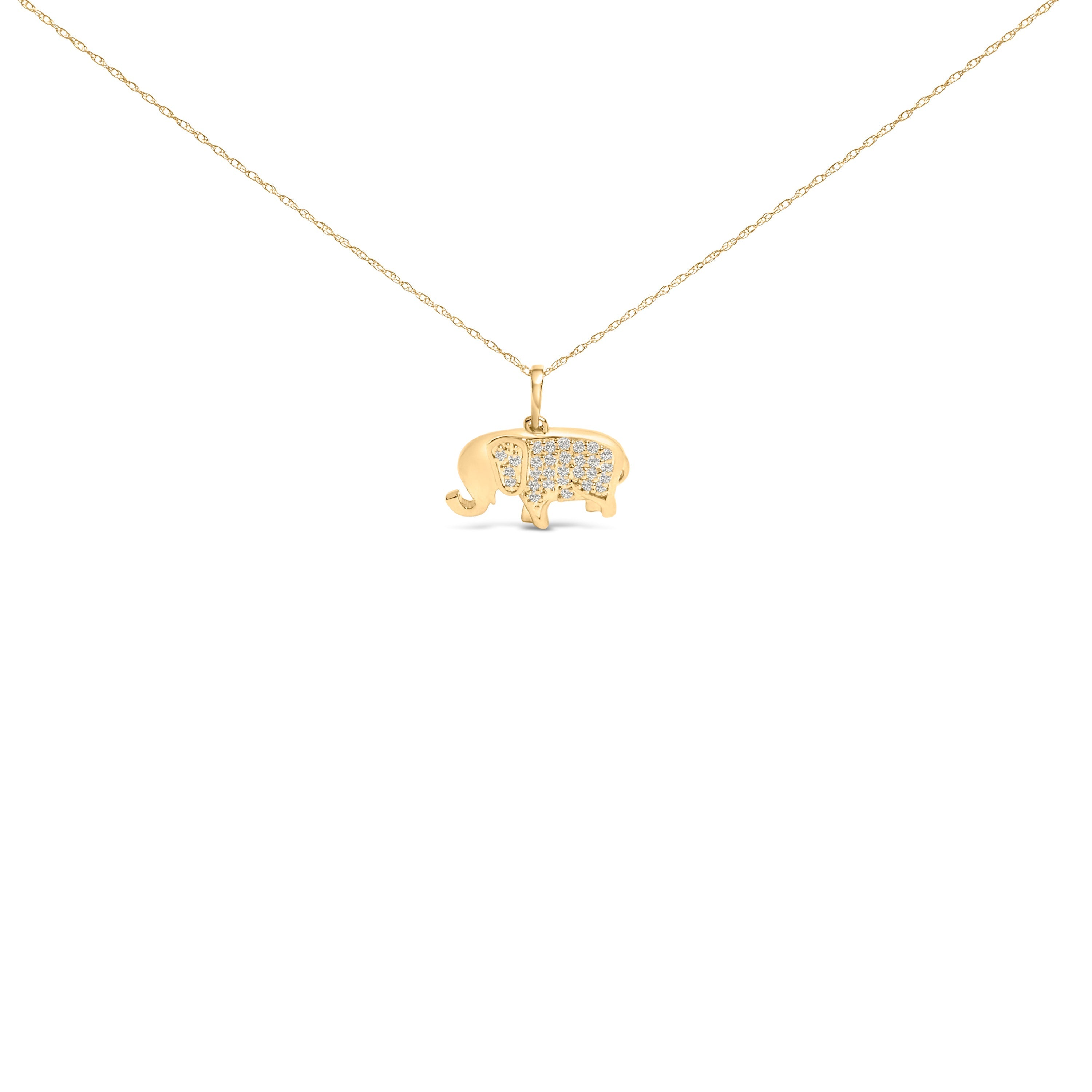 10K Yellow Gold 1/5 Cttw Diamond Elephant Pendant Necklace  DestGlow