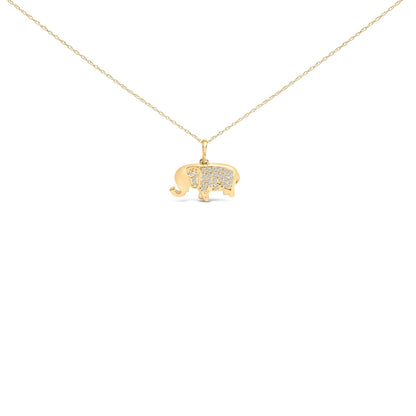 10K Yellow Gold 1/5 Cttw Diamond Elephant Pendant Necklace  DestGlow