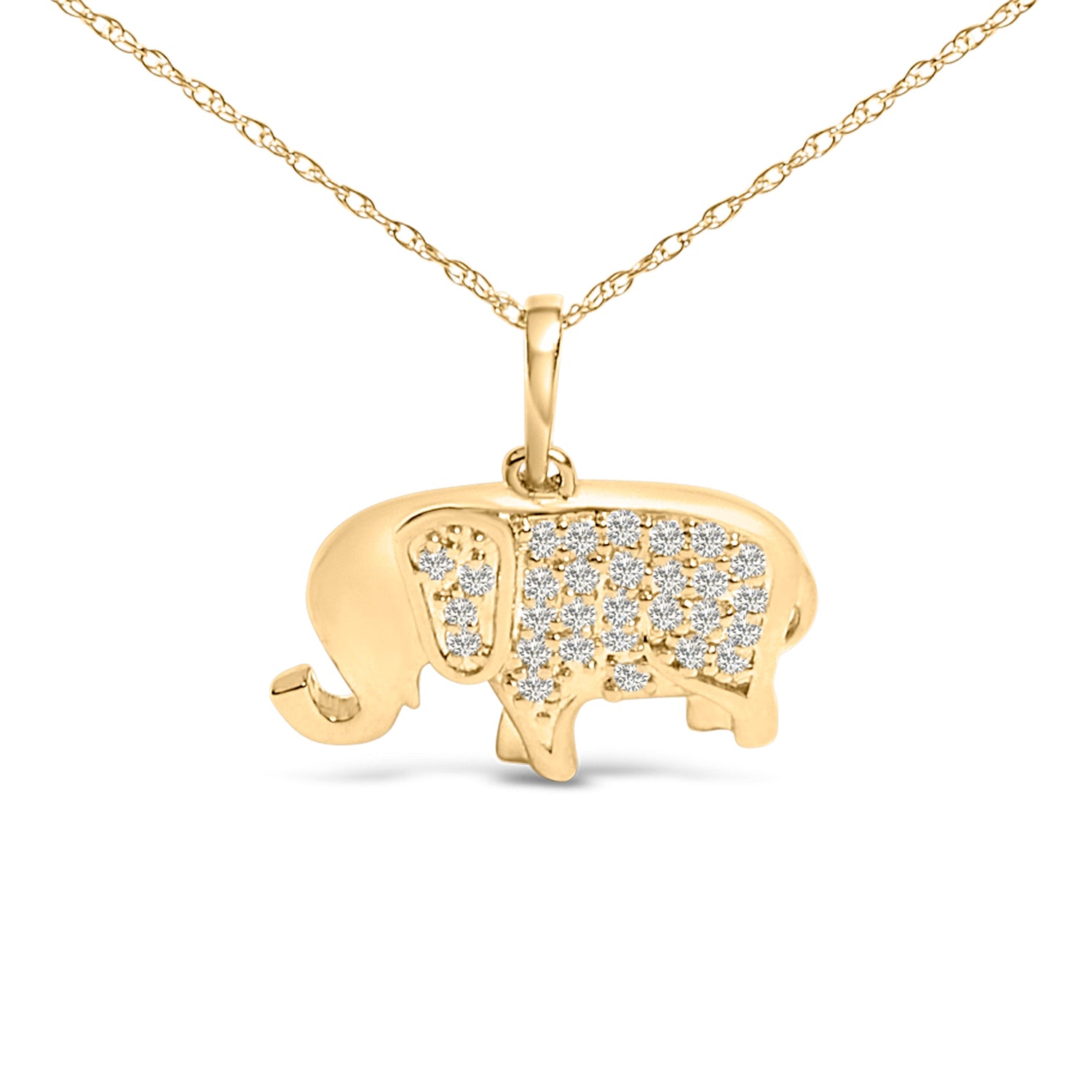 10K Yellow Gold 1/5 Cttw Diamond Elephant Pendant Necklace  DestGlow