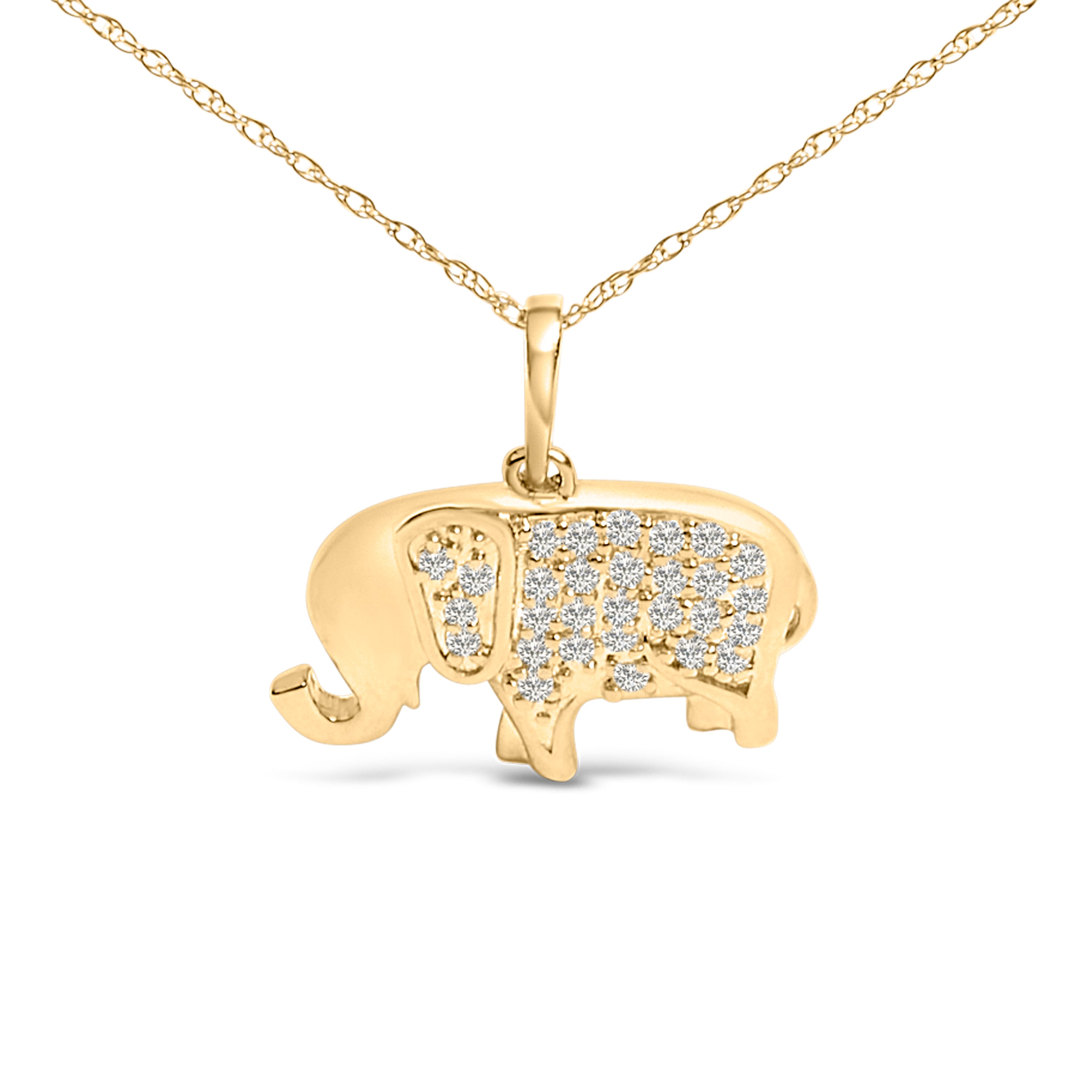 10K Yellow Gold 1/5 Cttw Diamond Elephant Pendant Necklace  DestGlow