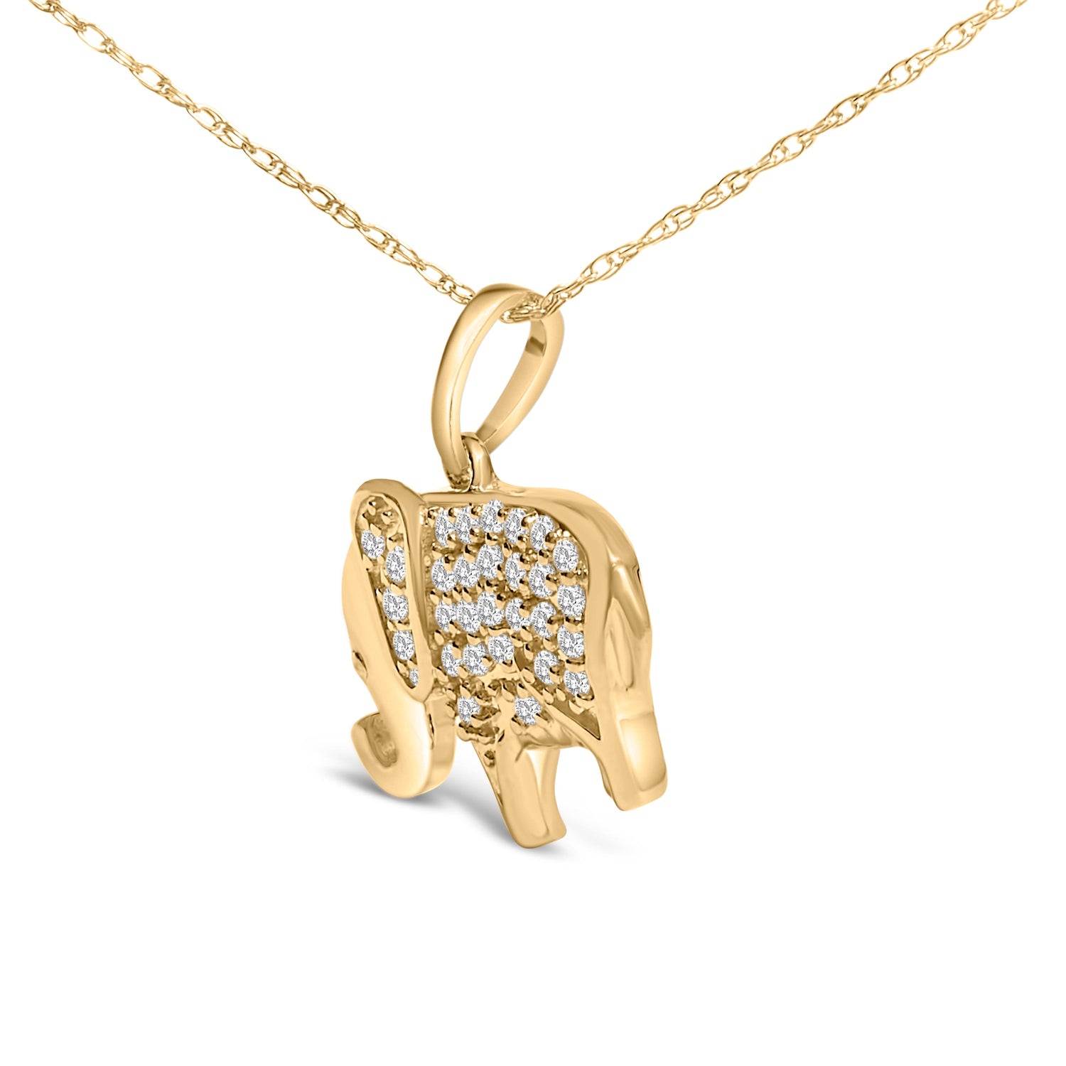 10K Yellow Gold 1/5 Cttw Diamond Elephant Pendant Necklace  DestGlow