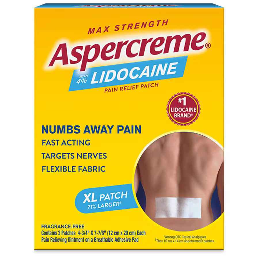 Aspercreme Lidocaine XL Pain Relief Patches - Max Strength 4% Lidocaine, 3 Count