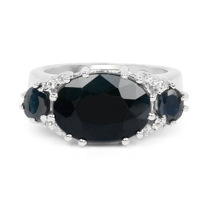 8.62 Carat Genuine Black Sapphire &amp; White Topaz .925 Sterling Silver Ring by Bids.com