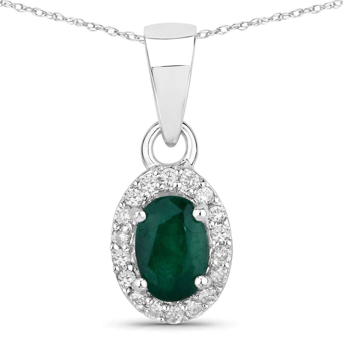 0.81 Carat Genuine Zambian Emerald and White Diamond 14K White Gold Pendant by Bids.com