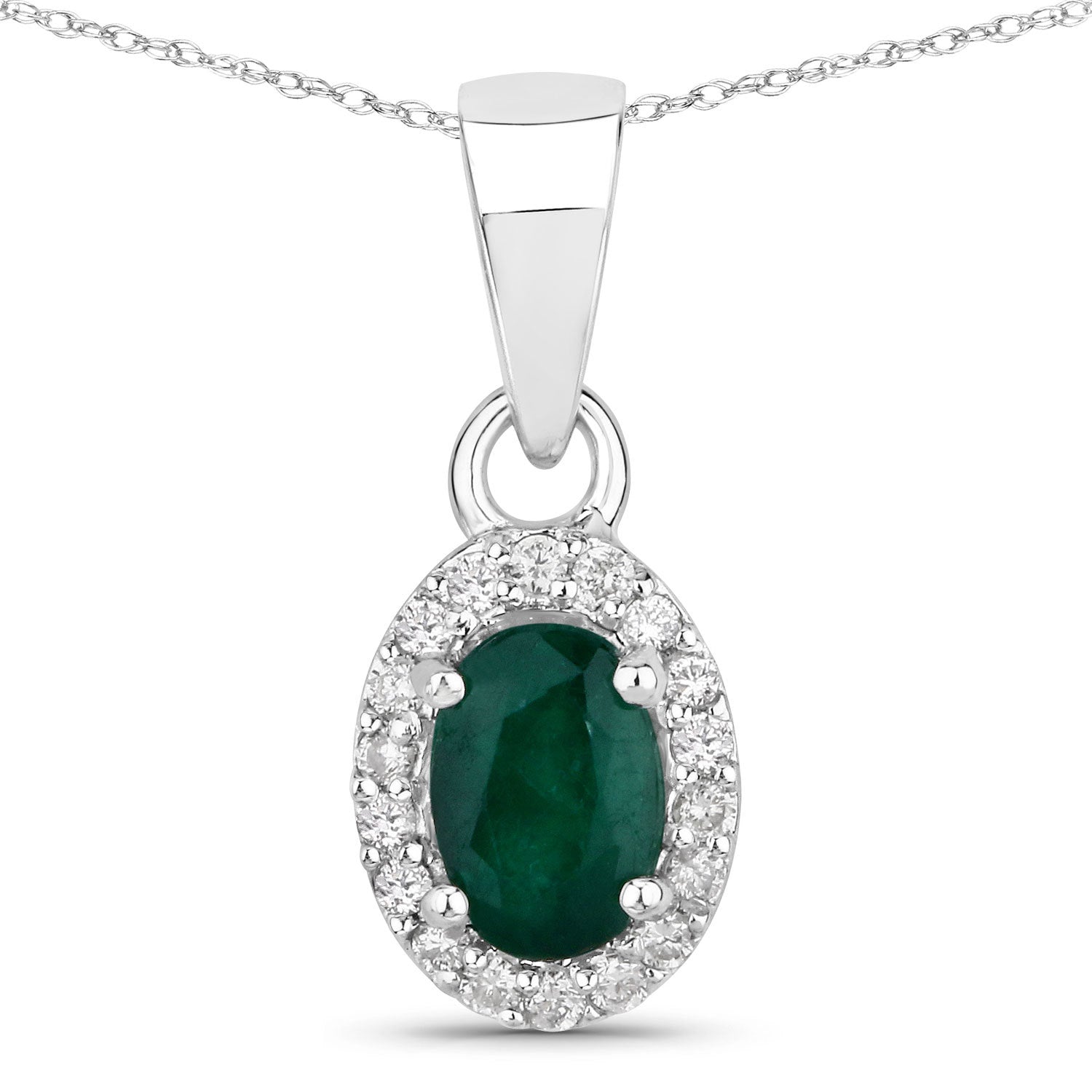 0.81 Carat Genuine Zambian Emerald and White Diamond 14K White Gold Pendant by Bids.com