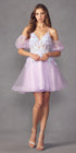 Juliet 901 Short Removable Puff Sleeves A-Line Glitter Tulle Dress by DiscountDressShop