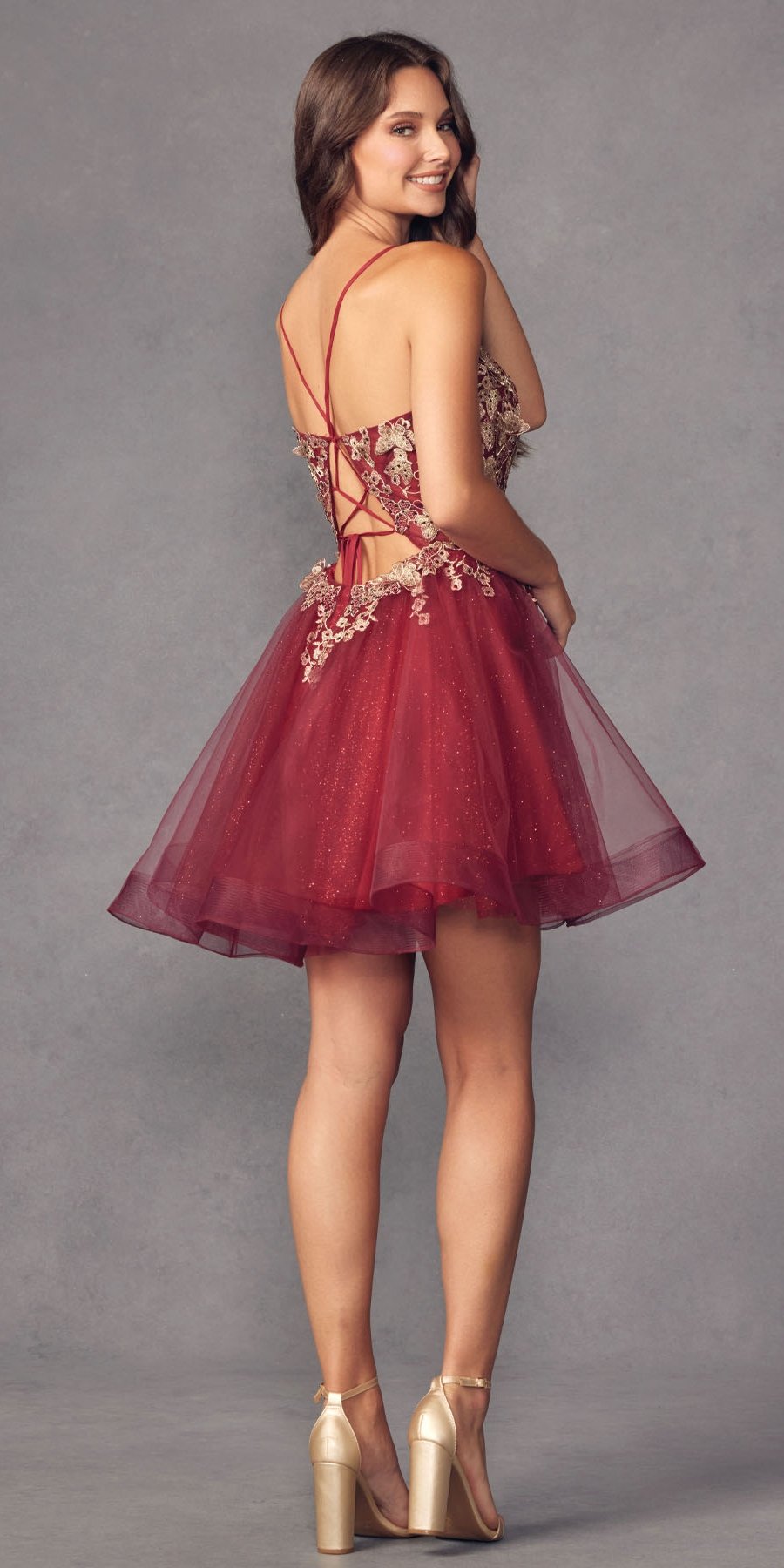 Juliet 902 Short A-Line 3D Butterfly Applique Layered Tulle Gown by DiscountDressShop