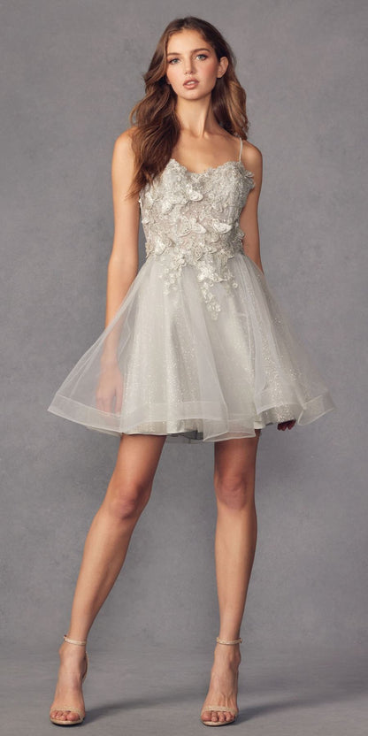 Juliet 902 Short A-Line 3D Butterfly Applique Layered Tulle Gown by DiscountDressShop