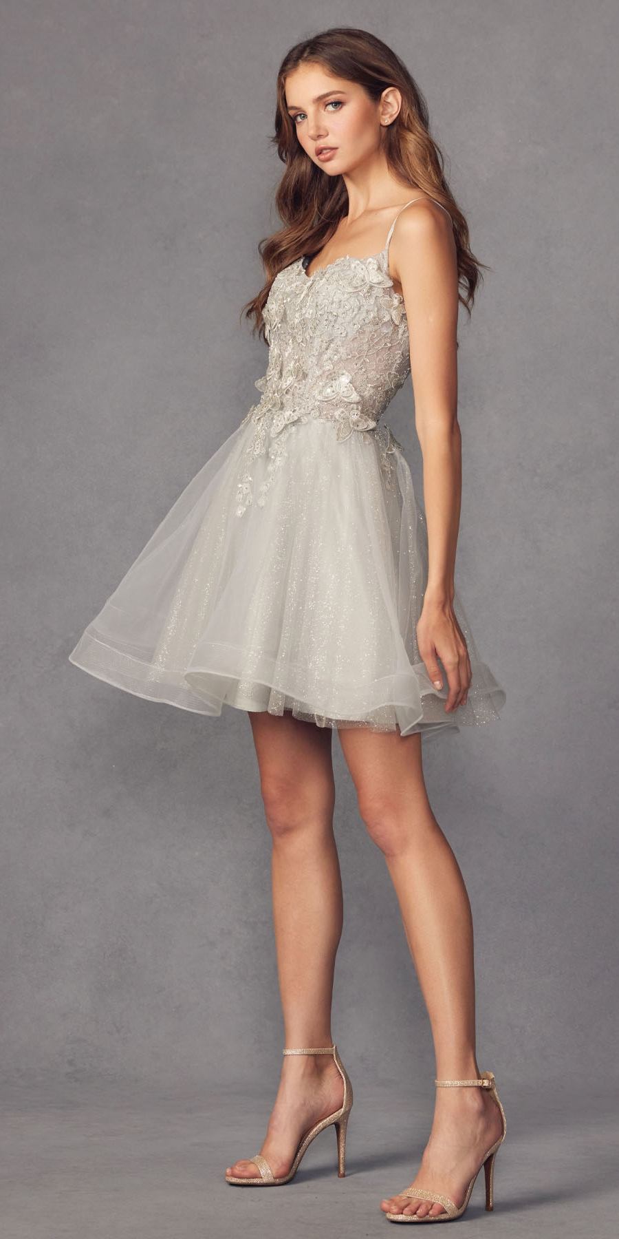 Juliet 902 Short A-Line 3D Butterfly Applique Layered Tulle Gown by DiscountDressShop