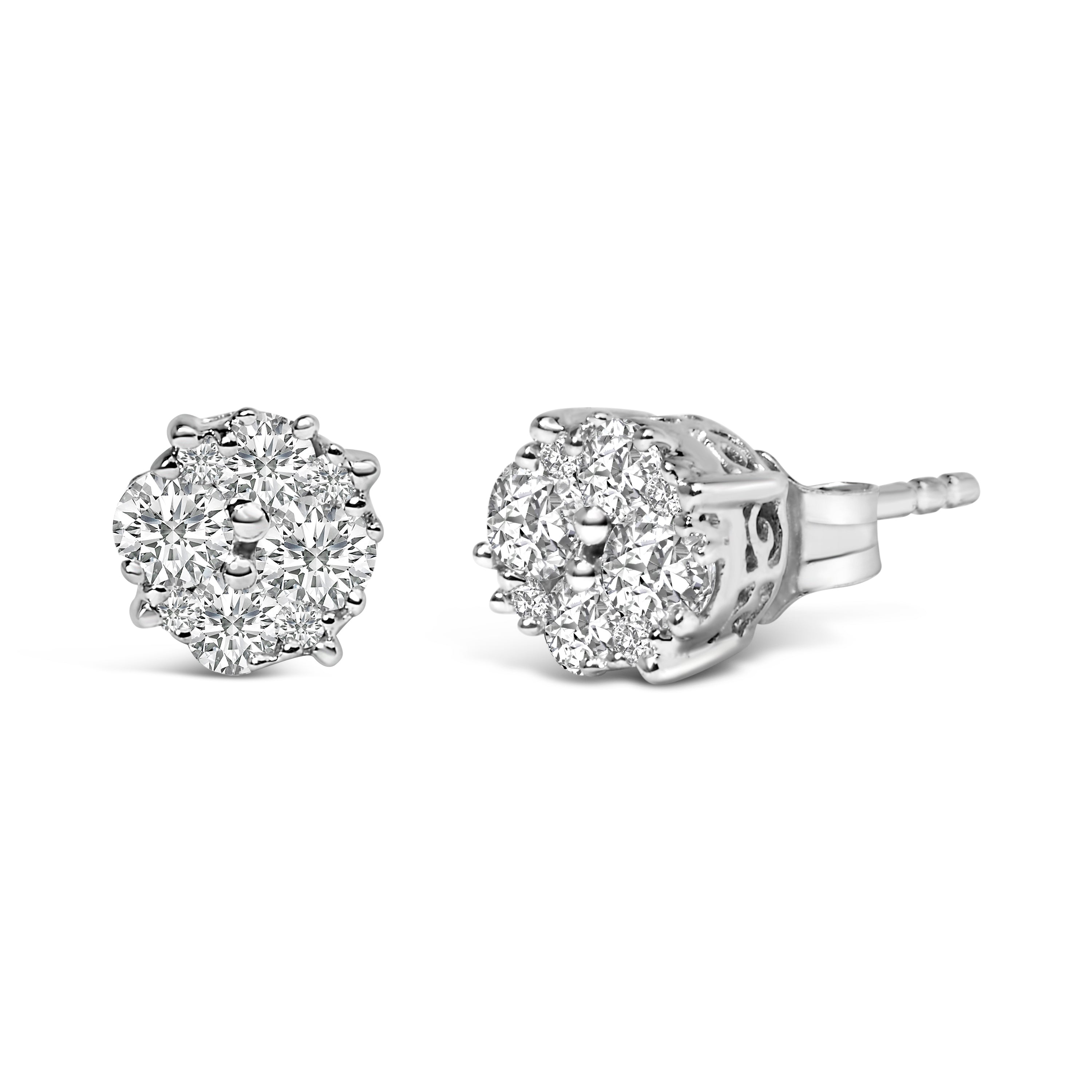 .925 Sterling Silver 1/2 cttw Prong Set Round-Cut Diamond Cluster Stud Earring (I-J Color, I2-I3 Clarity) by Bids.com