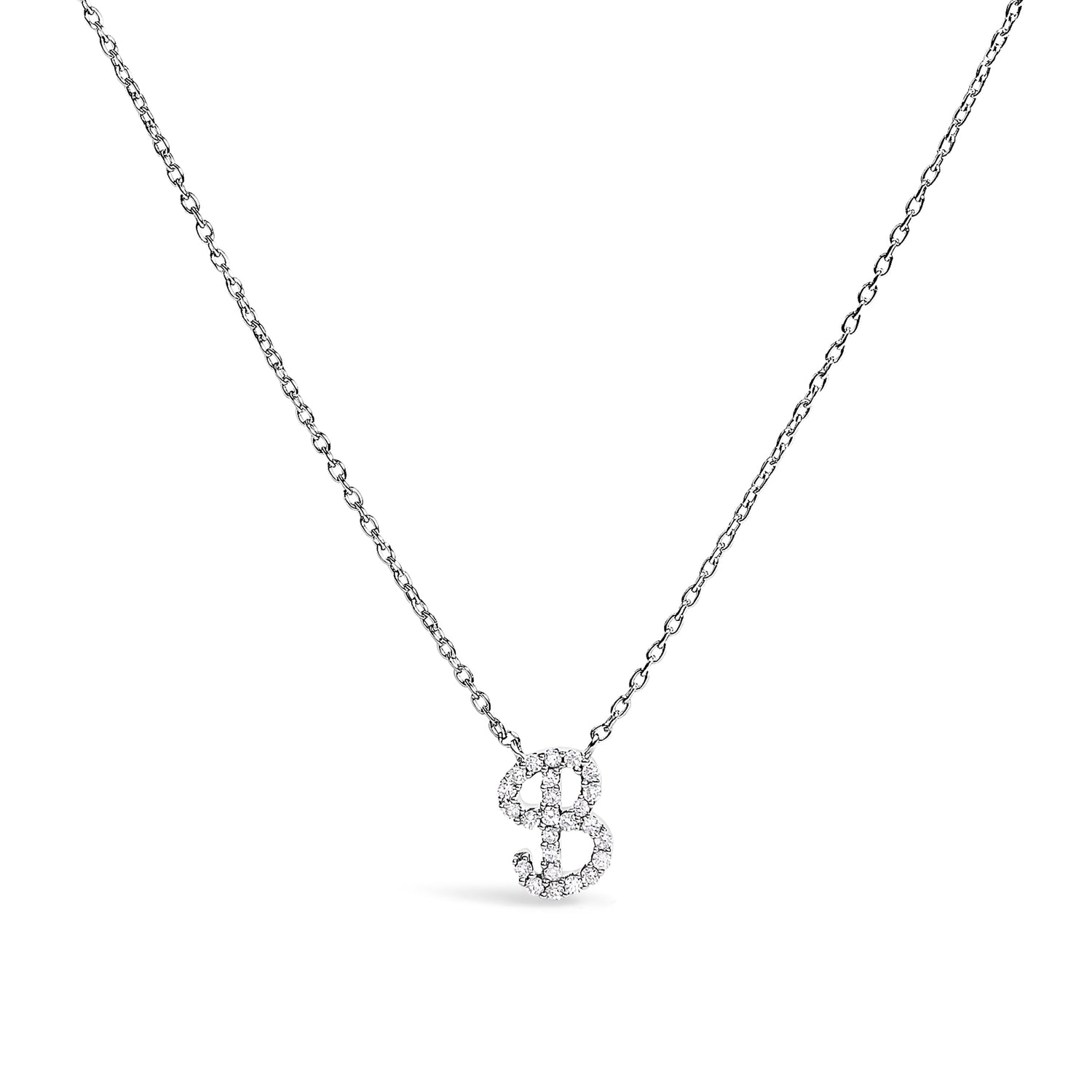 10K White Gold Diamond Accent "A" Initial Script Style Pendant Necklace by Bids.com