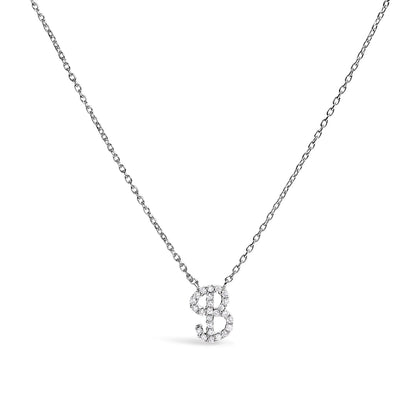 10K White Gold Diamond Accent "A" Initial Script Style Pendant Necklace by Bids.com