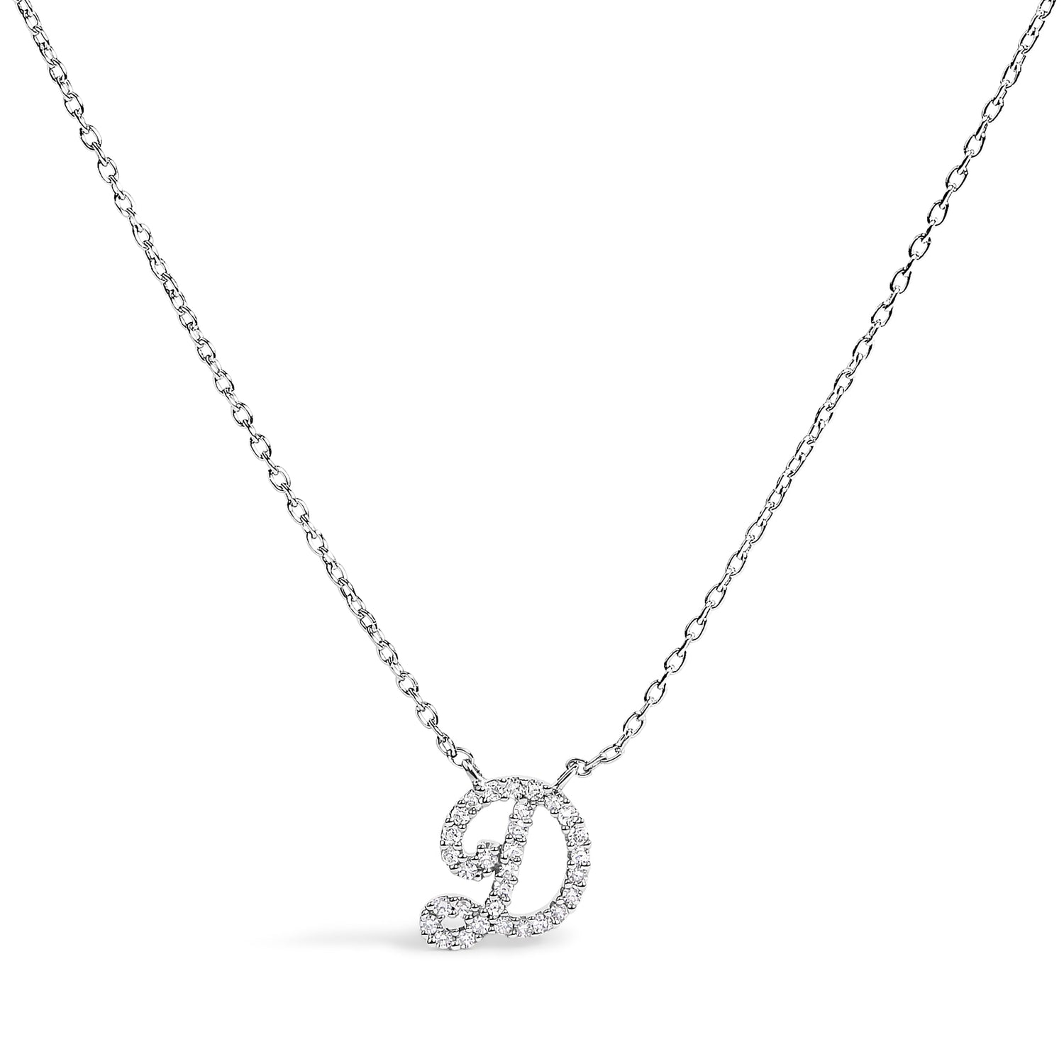 10K White Gold Diamond Accent "A" Initial Script Style Pendant Necklace by Bids.com