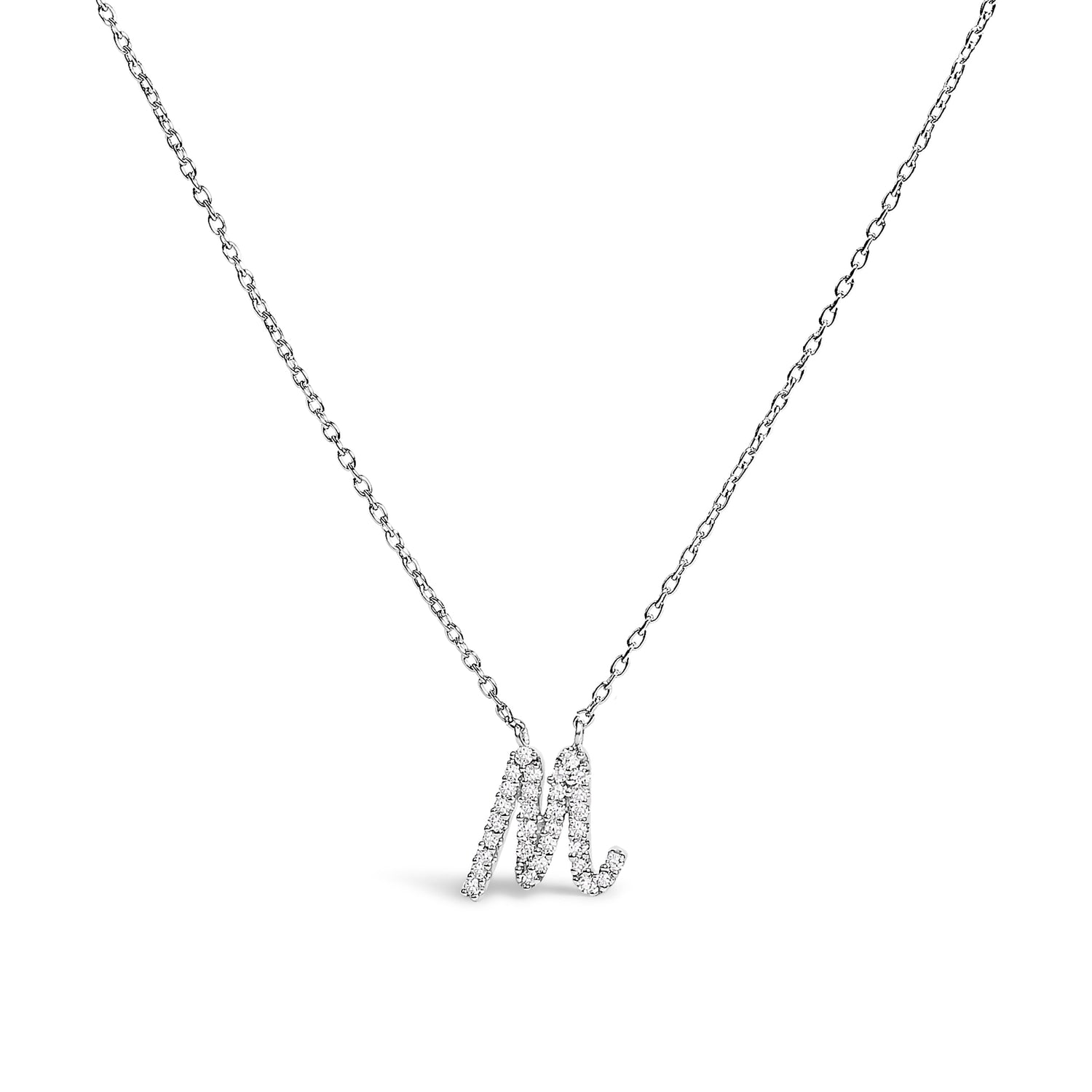 10K White Gold Diamond Accent "A" Initial Script Style Pendant Necklace by Bids.com