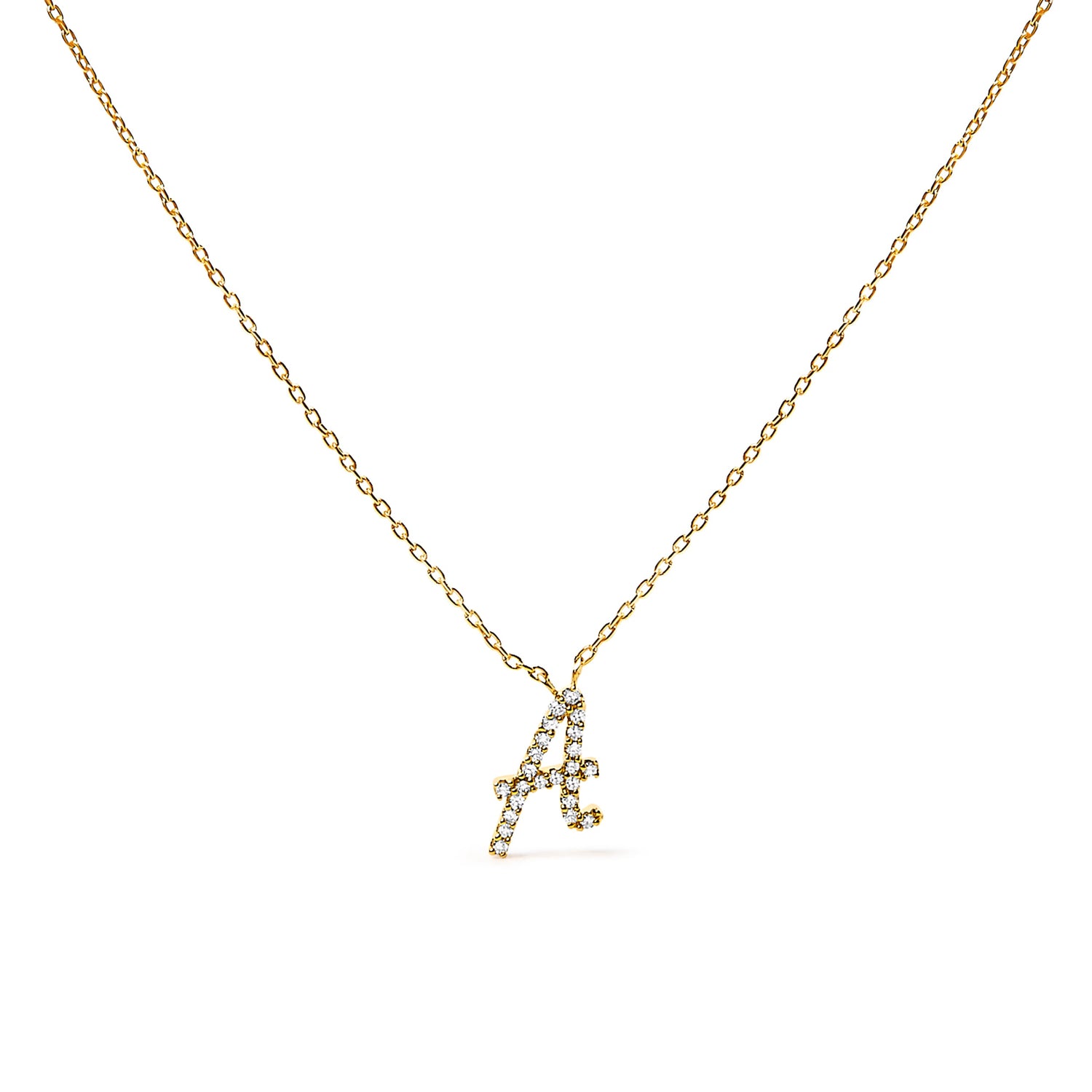 10K White Gold Diamond Accent "A" Initial Script Style Pendant Necklace by Bids.com
