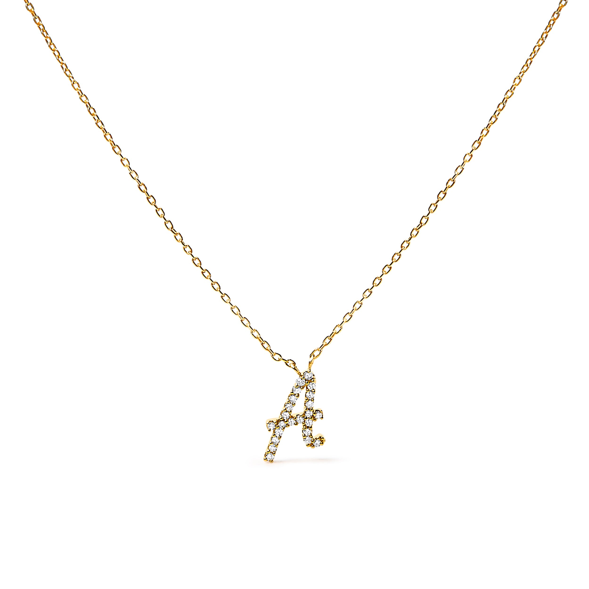 10K White Gold Diamond Accent "A" Initial Script Style Pendant Necklace by Bids.com