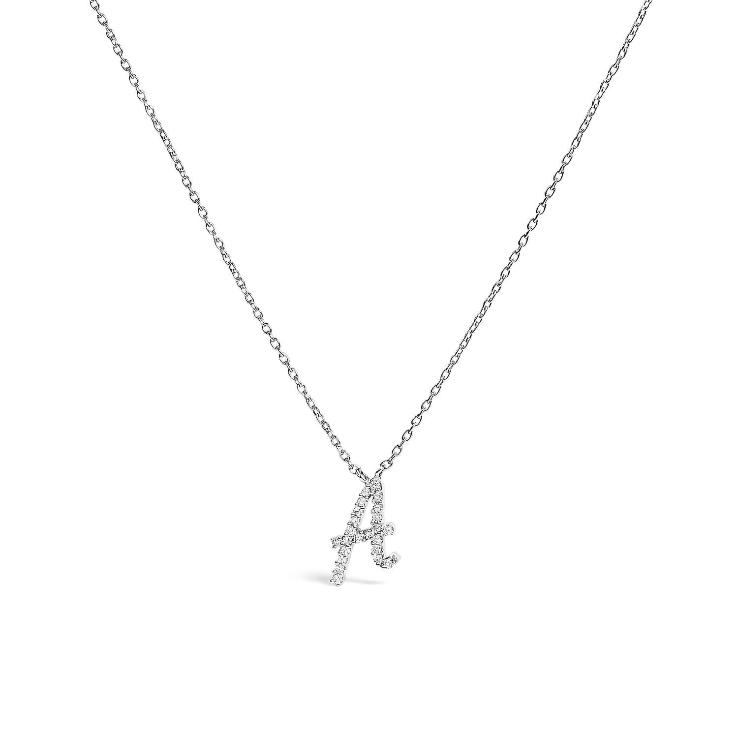 10K White Gold Diamond Accent "A" Initial Script Style Pendant Necklace by Bids.com