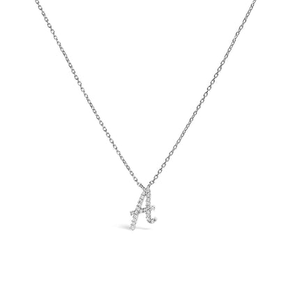 10K White Gold Diamond Accent "A" Initial Script Style Pendant Necklace by Bids.com